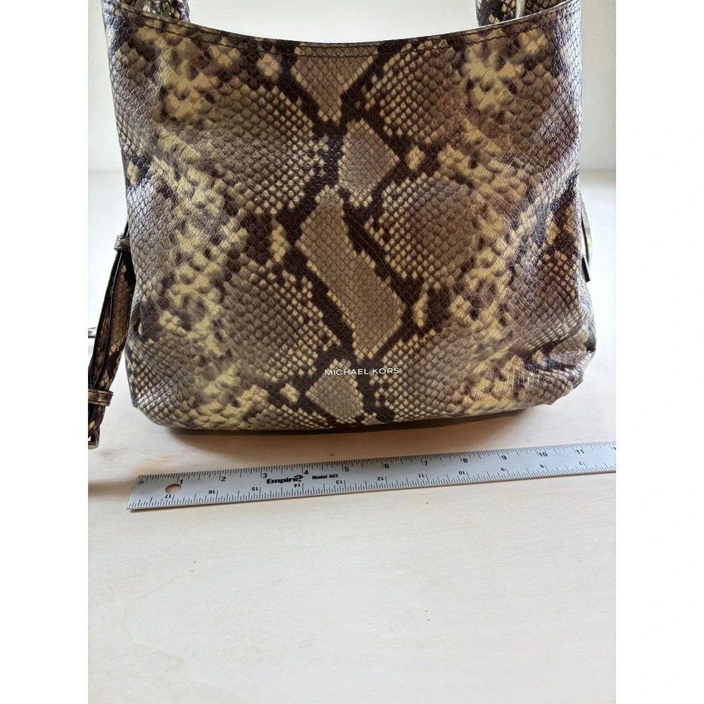 Michael‎ Kors Snakeskin Embossed Leather Shoulder Bag Grey Beige Hobo